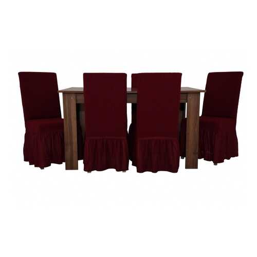 Чехлы на стулья с оборкой Venera Жаккард, цвет: бордовый, комплект 6 штук в Цвет Диванов